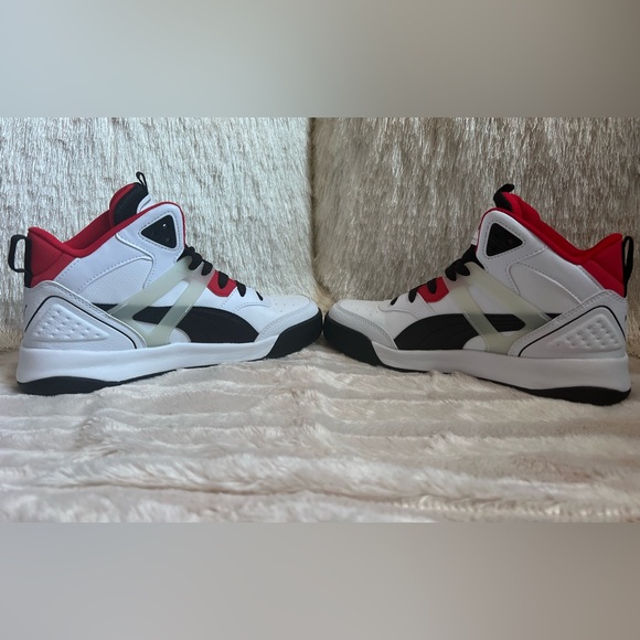 PUMA Unisex White, Red and Black Backcourt Mid Sneaker - Picture 10 of 14
